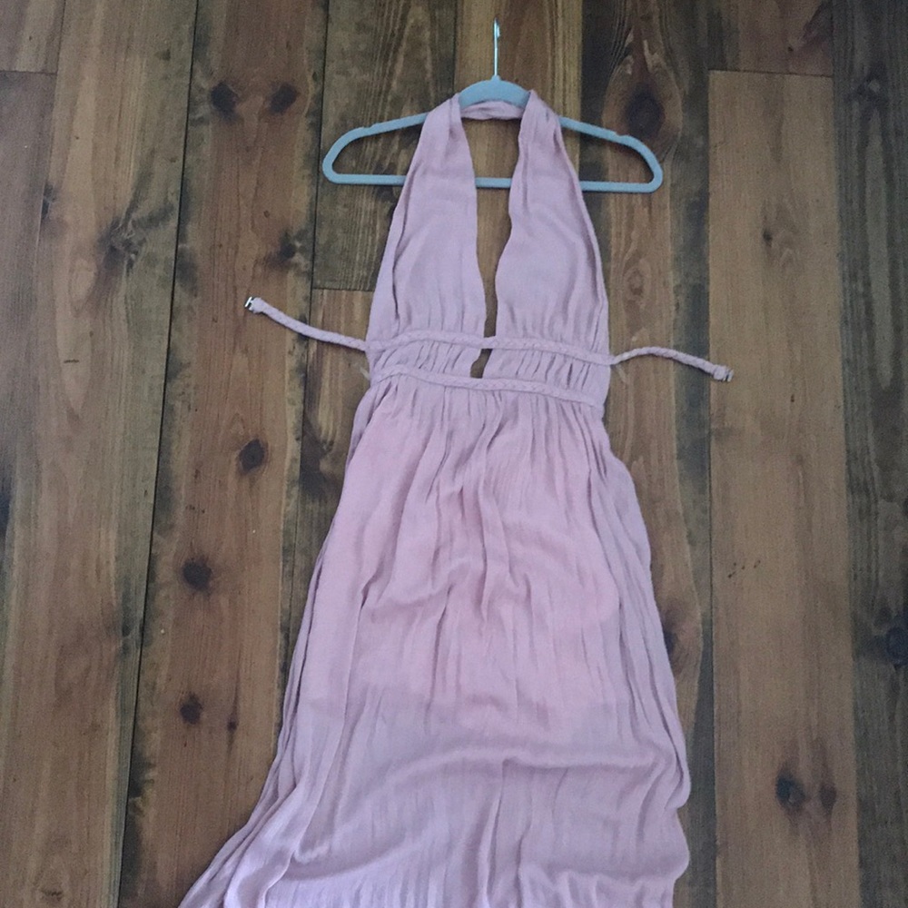 Long flowy blush pink halter dress